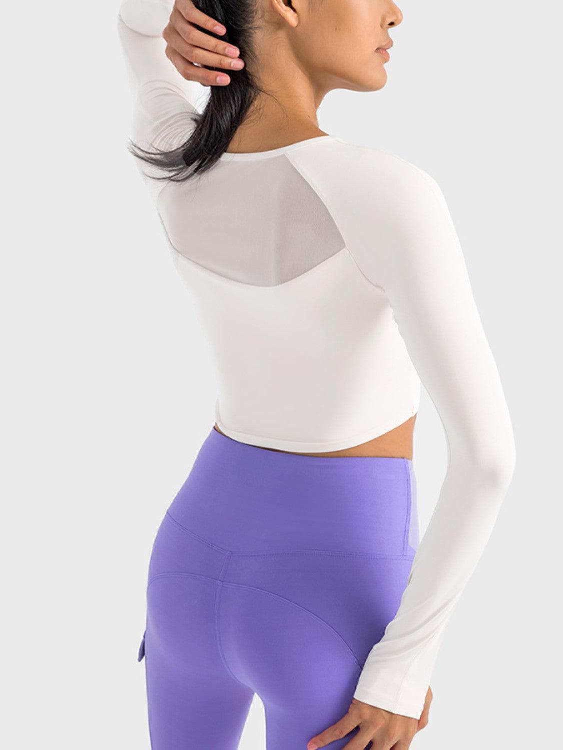 Millennia Square Neck Long Sleeve Cropped Sports Top - Clothes For Her Online Store