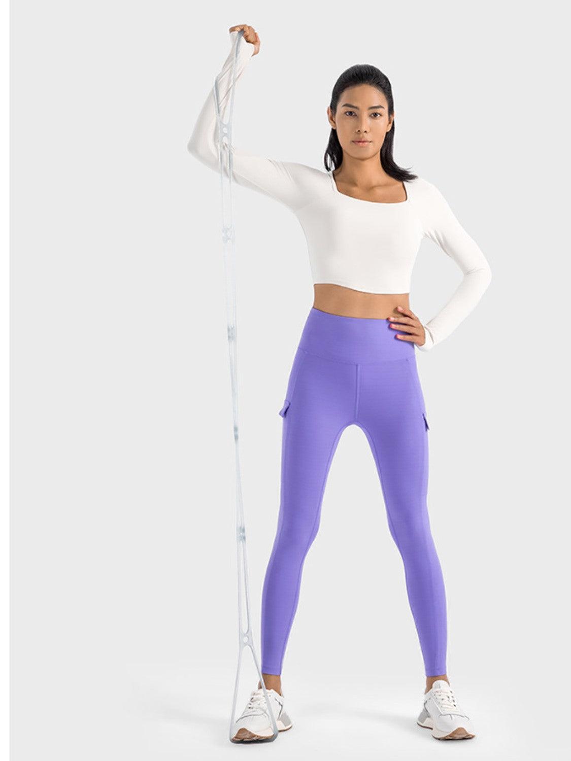 Millennia Square Neck Long Sleeve Cropped Sports Top - Clothes For Her Online Store