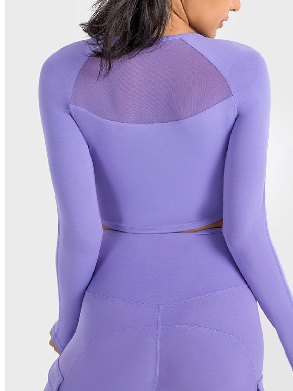 Millennia Square Neck Long Sleeve Cropped Sports Top - Clothes For Her Online Store
