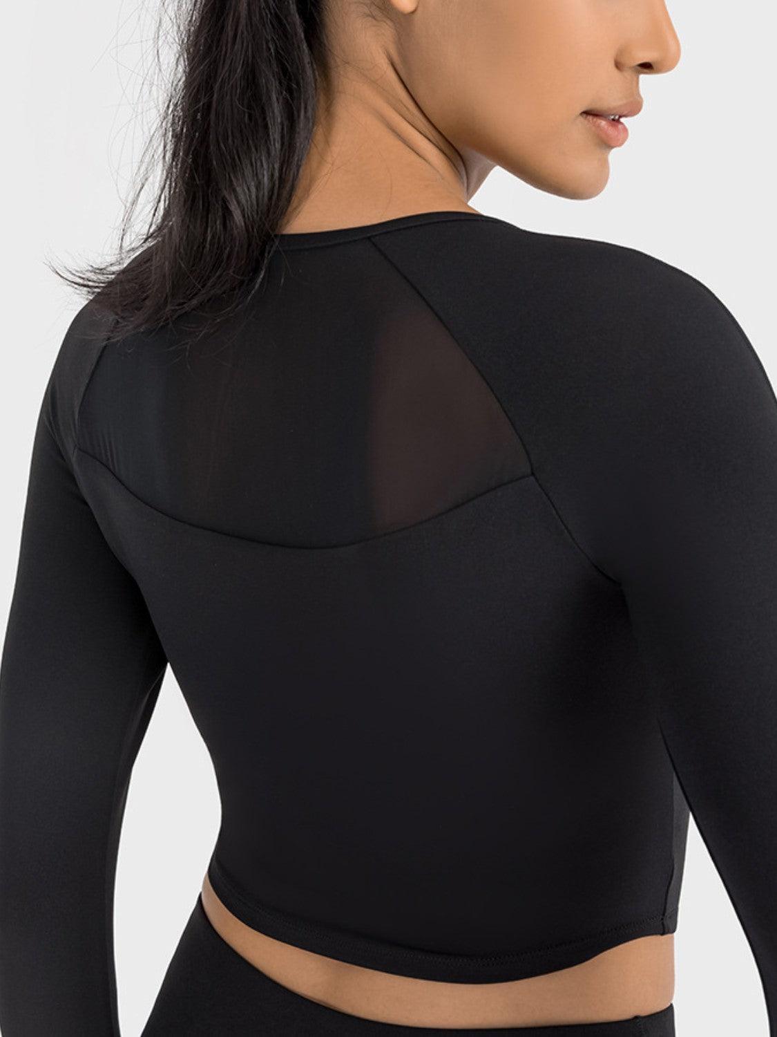 Millennia Square Neck Long Sleeve Cropped Sports Top - Clothes For Her Online Store