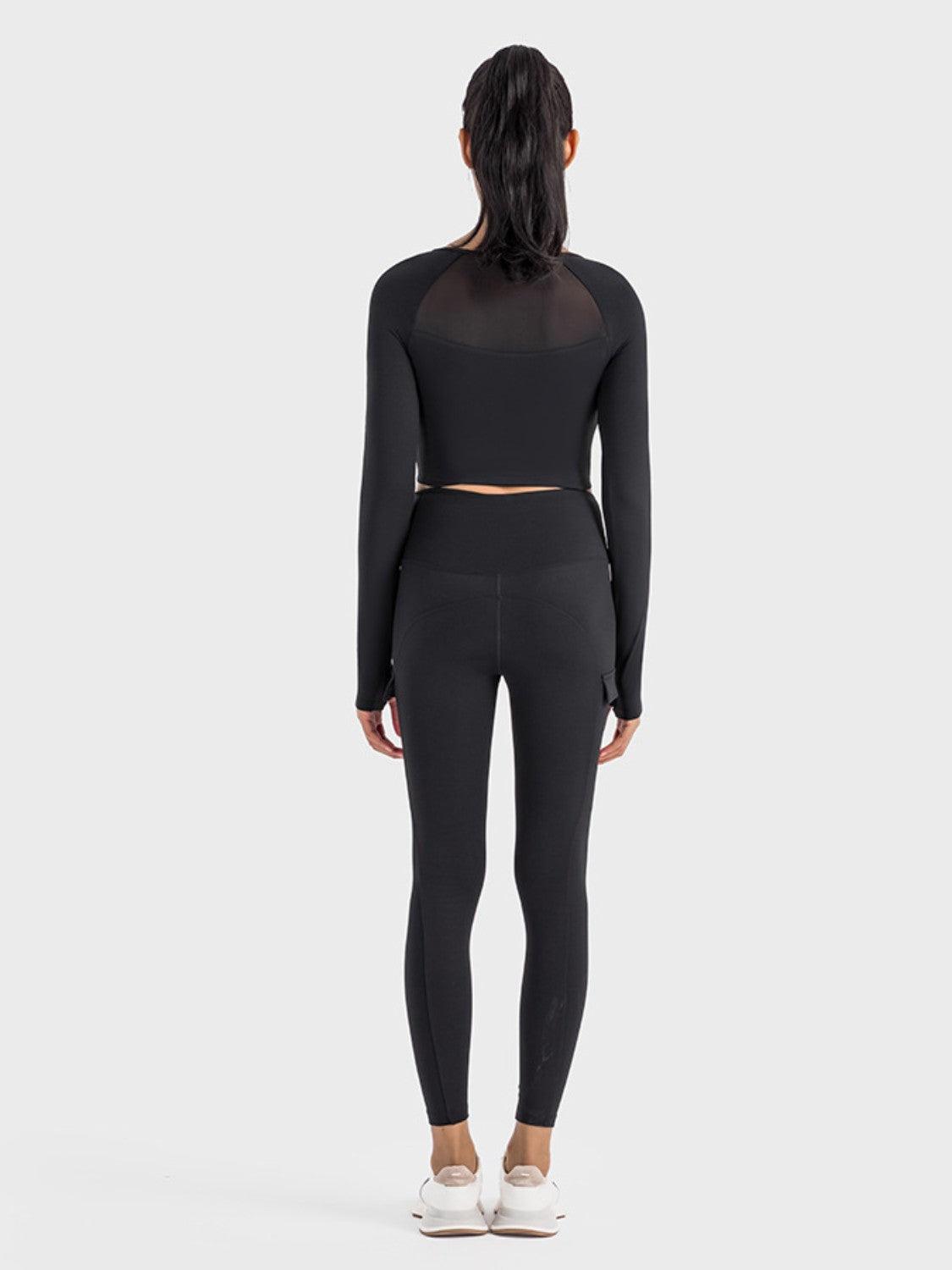 Millennia Square Neck Long Sleeve Cropped Sports Top - Clothes For Her Online Store