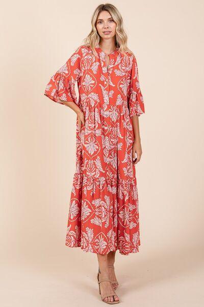 Mittoshop Abstract Leaf Print Tiered Ruffle Dress - Clothes For Her Online Store