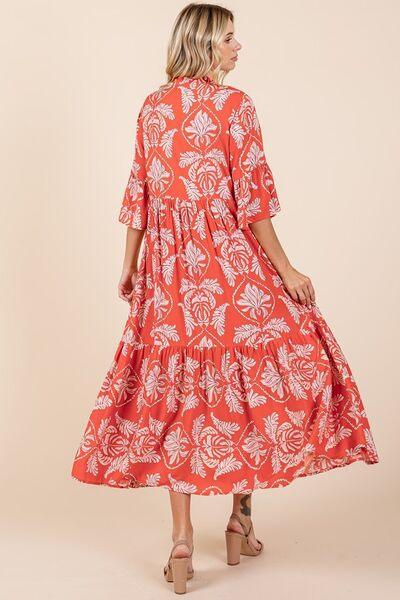 Mittoshop Abstract Leaf Print Tiered Ruffle Dress - Clothes For Her Online Store