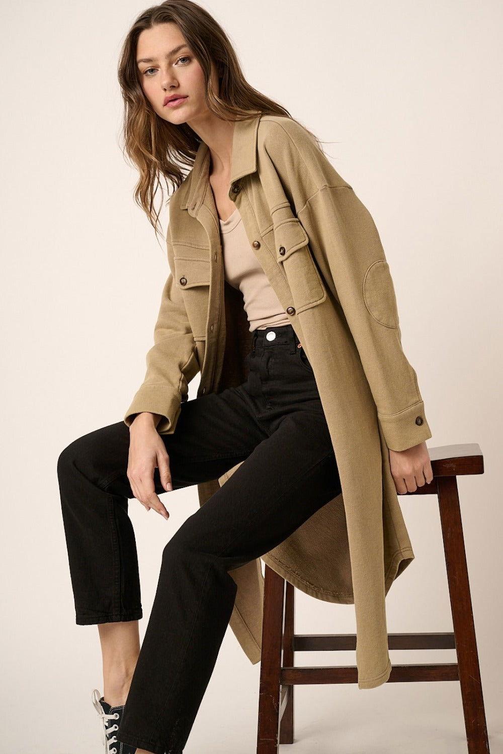 Mittoshop Acid Wash French Terry Longline Shacket - Clothes For Her Online Store
