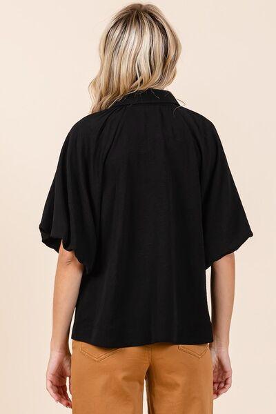 Mittoshop Airflow Short Bubble Sleeve Button Down Shirt - Clothes For Her Online Store