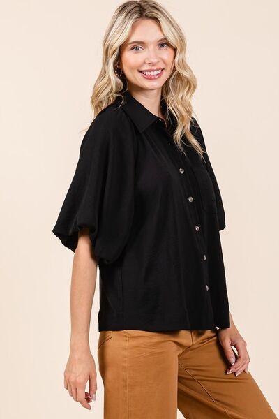 Mittoshop Airflow Short Bubble Sleeve Button Down Shirt - Clothes For Her Online Store