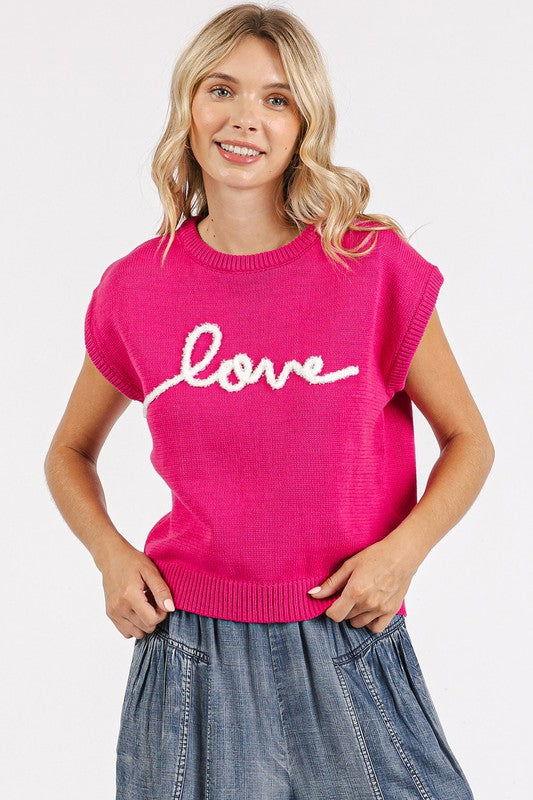 Mittoshop Contrast Letter Round Neck Cap Sleeve Knit Top - Clothes For Her Online Store