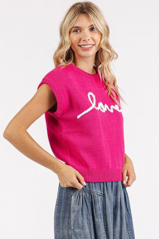 Mittoshop Contrast Letter Round Neck Cap Sleeve Knit Top - Clothes For Her Online Store
