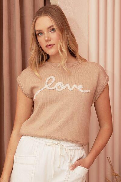 Mittoshop Contrast Letter Round Neck Cap Sleeve Knit Top - Clothes For Her Online Store