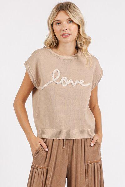 Mittoshop Contrast Letter Round Neck Cap Sleeve Knit Top - Clothes For Her Online Store