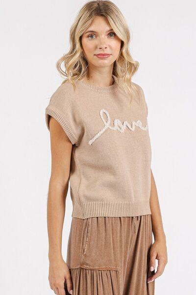 Mittoshop Contrast Letter Round Neck Cap Sleeve Knit Top - Clothes For Her Online Store