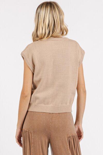 Mittoshop Contrast Letter Round Neck Cap Sleeve Knit Top - Clothes For Her Online Store
