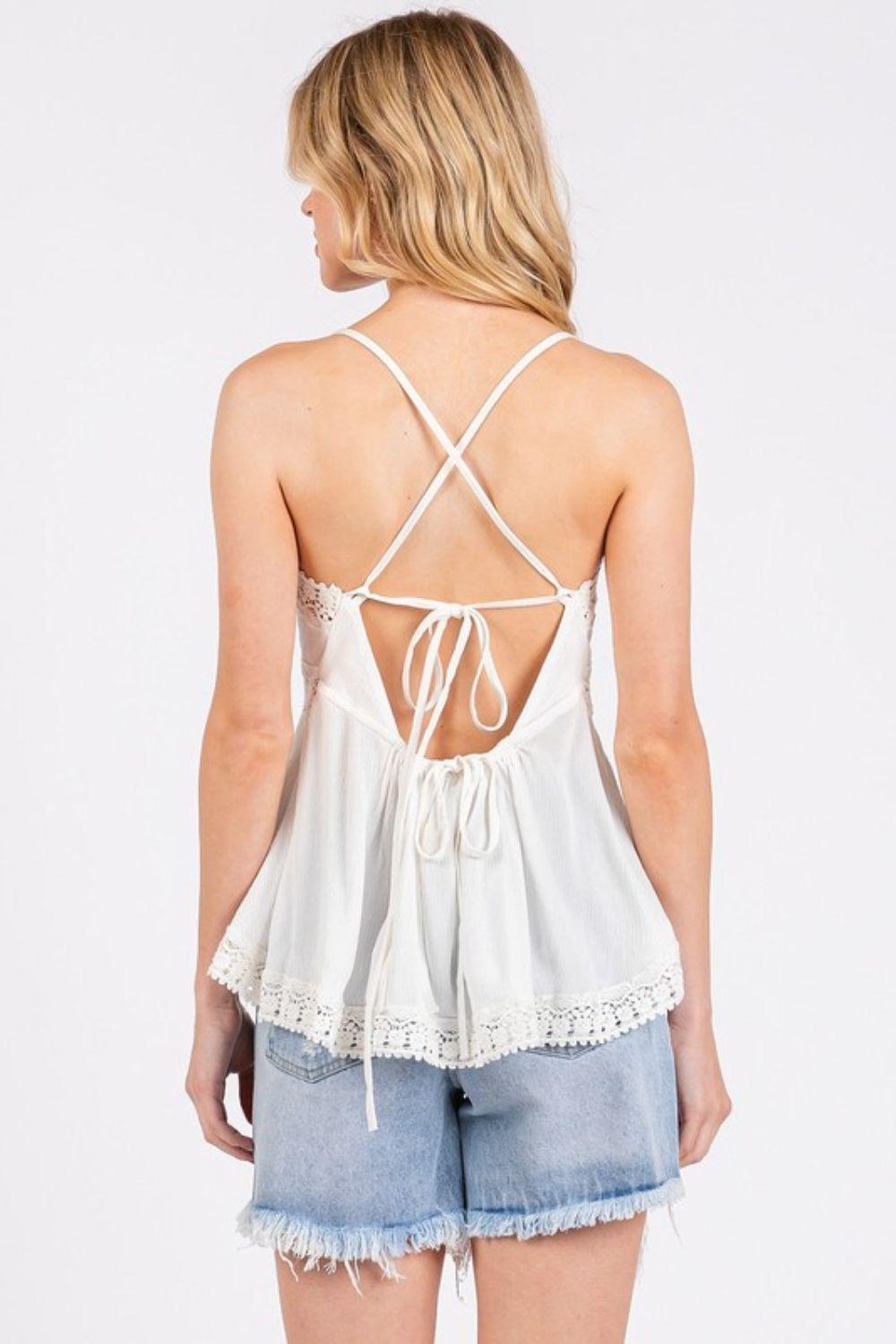 Mittoshop Crisscross Back Lace Detail V-Neck Cami - Clothes For Her Online Store