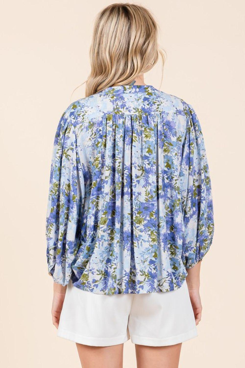 Mittoshop Flower Print Batwing Sleeve Button Down Blouse - Clothes For Her Online Store