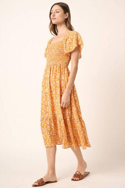 Mittoshop Flower Print Flutter Sleeve Smocked Midi Dress - Clothes For Her Online Store