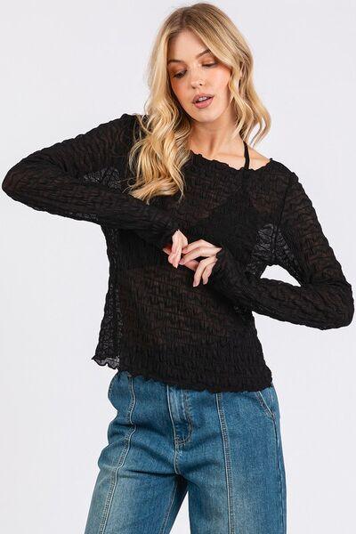 Mittoshop Lettuce Hem Boat Neck Long Sleeve Blouse - Clothes For Her Online Store