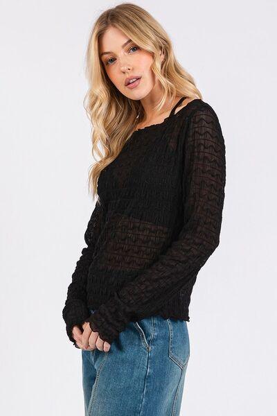 Mittoshop Lettuce Hem Boat Neck Long Sleeve Blouse - Clothes For Her Online Store