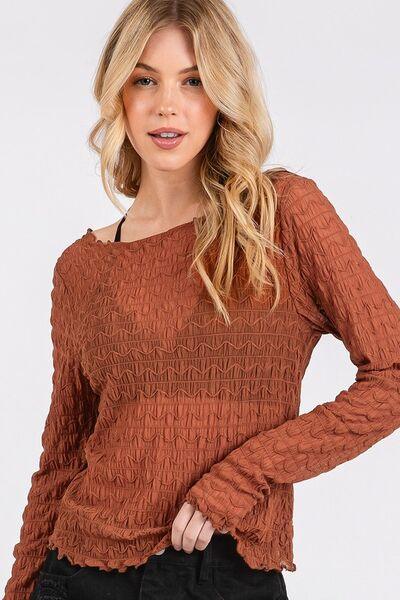 Mittoshop Lettuce Hem Boat Neck Long Sleeve Blouse - Clothes For Her Online Store