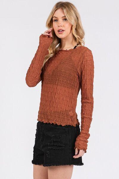 Mittoshop Lettuce Hem Boat Neck Long Sleeve Blouse - Clothes For Her Online Store