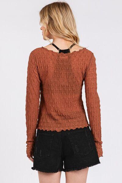 Mittoshop Lettuce Hem Boat Neck Long Sleeve Blouse - Clothes For Her Online Store
