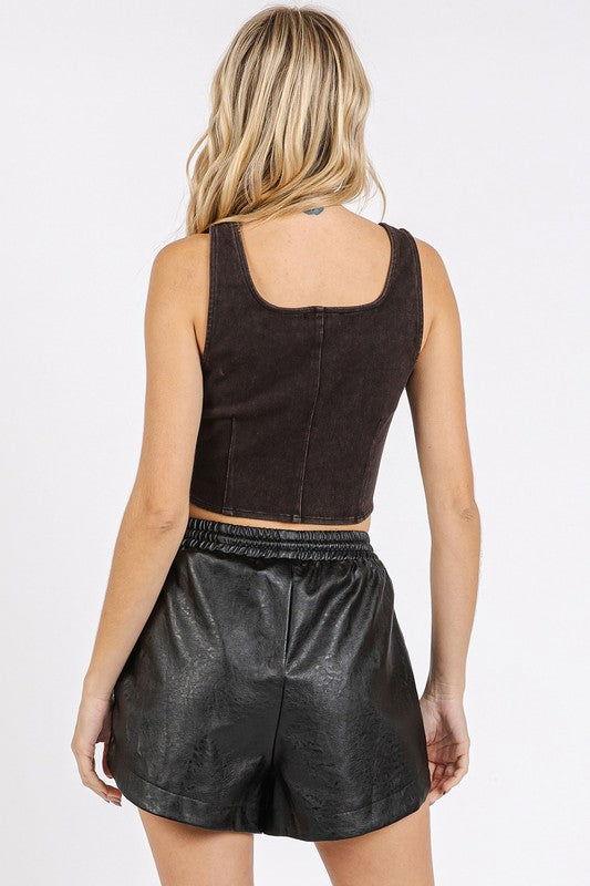 Mittoshop Mineral Wash Corset Crop Stretch Knit Tank - Clothes For Her Online Store