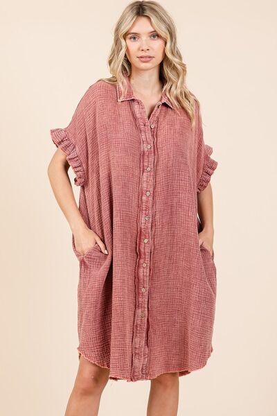 Mittoshop Mineral Wash Cotton Gauze Mini Shirt Dress - Clothes For Her Online Store