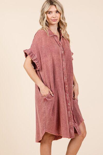 Mittoshop Mineral Wash Cotton Gauze Mini Shirt Dress - Clothes For Her Online Store