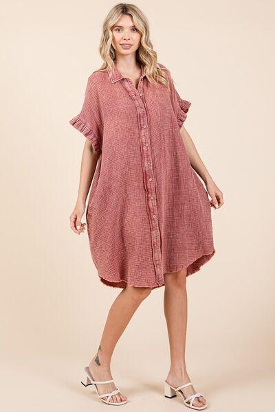 Mittoshop Mineral Wash Cotton Gauze Mini Shirt Dress - Clothes For Her Online Store