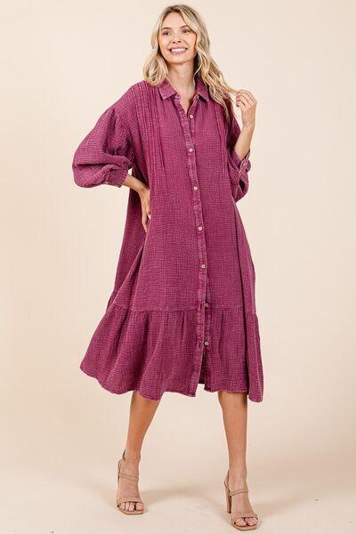 Mittoshop Mineral Wash Cotton Gauze Ruffle Midi Shirt Dress - Clothes For Her Online Store