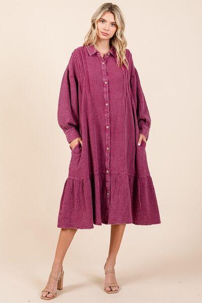 Mittoshop Mineral Wash Cotton Gauze Ruffle Midi Shirt Dress - Clothes For Her Online Store