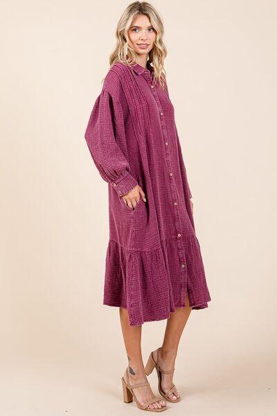 Mittoshop Mineral Wash Cotton Gauze Ruffle Midi Shirt Dress - Clothes For Her Online Store