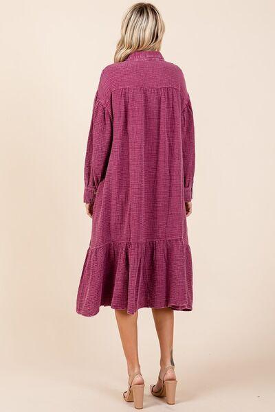Mittoshop Mineral Wash Cotton Gauze Ruffle Midi Shirt Dress - Clothes For Her Online Store