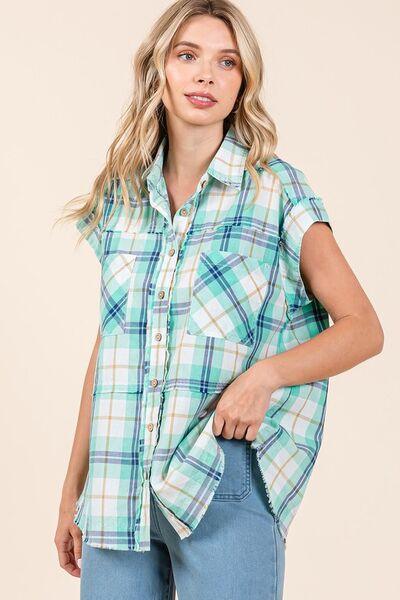 Mittoshop Mineral Wash Plaid Button Down Shirt - Clothes For Her Online Store
