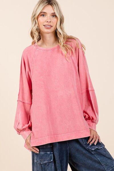 Mittoshop Mineral Wash Raglan Long Sleeve Oversized Top - Clothes For Her Online Store