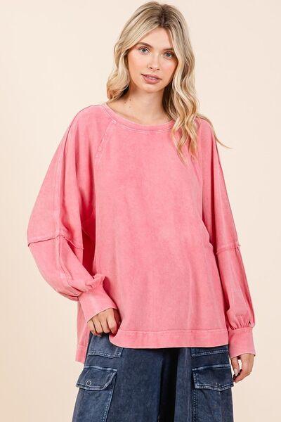 Mittoshop Mineral Wash Raglan Long Sleeve Oversized Top - Clothes For Her Online Store