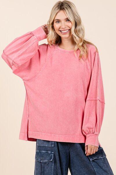 Mittoshop Mineral Wash Raglan Long Sleeve Oversized Top - Clothes For Her Online Store