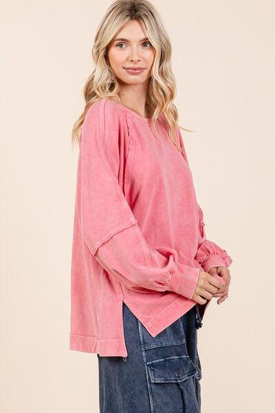 Mittoshop Mineral Wash Raglan Long Sleeve Oversized Top - Clothes For Her Online Store