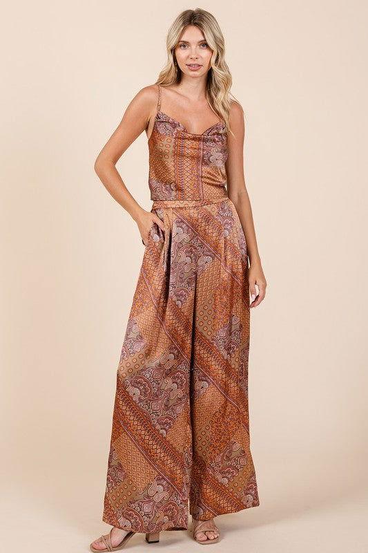 Mittoshop Paisley Patchwork Print Satin Cowl Neck Crop Cami - Clothes For Her Online Store