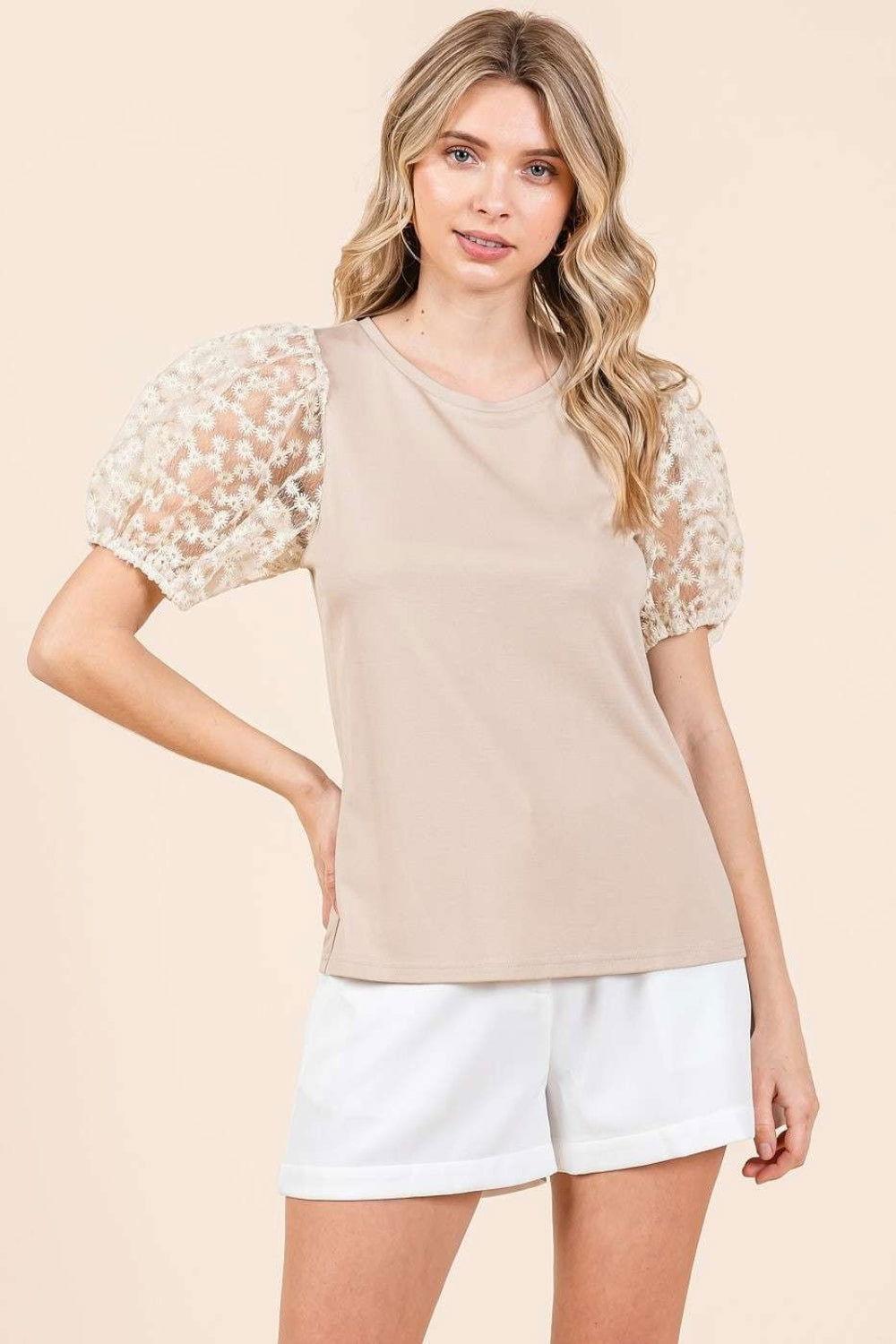 Mittoshop Round Neck Puff Short Sleeve Top - Clothes For Her Online Store