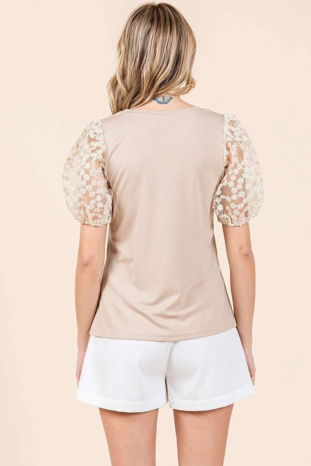 Mittoshop Round Neck Puff Short Sleeve Top - Clothes For Her Online Store