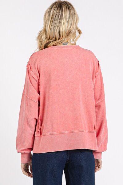 Mittoshop Side Slit Exposed Seam Round Neck Sweatshirt - Clothes For Her Online Store