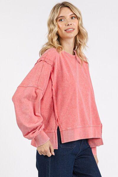 Mittoshop Side Slit Exposed Seam Round Neck Sweatshirt - Clothes For Her Online Store