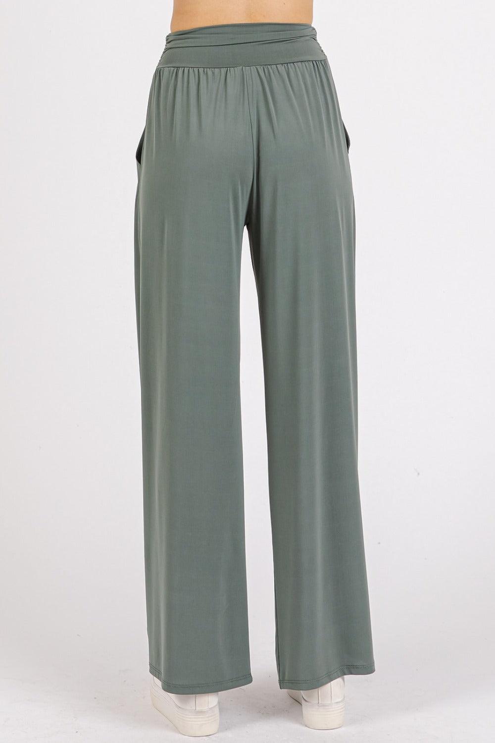 Mittoshop Stretch Banded Waist Wide Leg Pants with Pockets - Clothes For Her Online Store