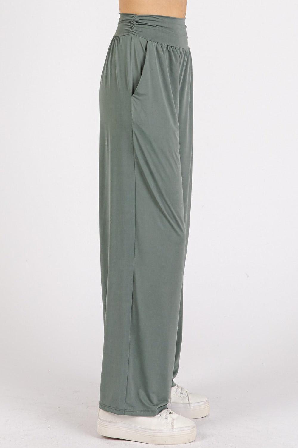 Mittoshop Stretch Banded Waist Wide Leg Pants with Pockets - Clothes For Her Online Store
