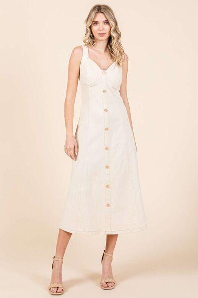 Mittoshop Stretch Twill Decor Button Sleeveless Midi Dress - Clothes For Her Online Store