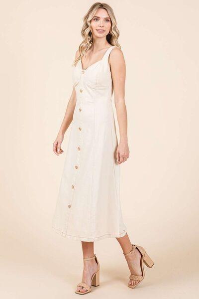 Mittoshop Stretch Twill Decor Button Sleeveless Midi Dress - Clothes For Her Online Store