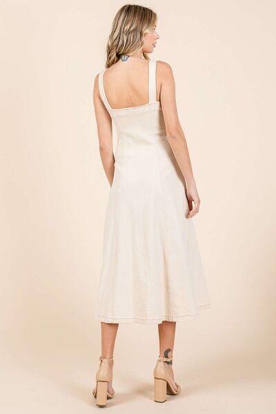 Mittoshop Stretch Twill Decor Button Sleeveless Midi Dress - Clothes For Her Online Store