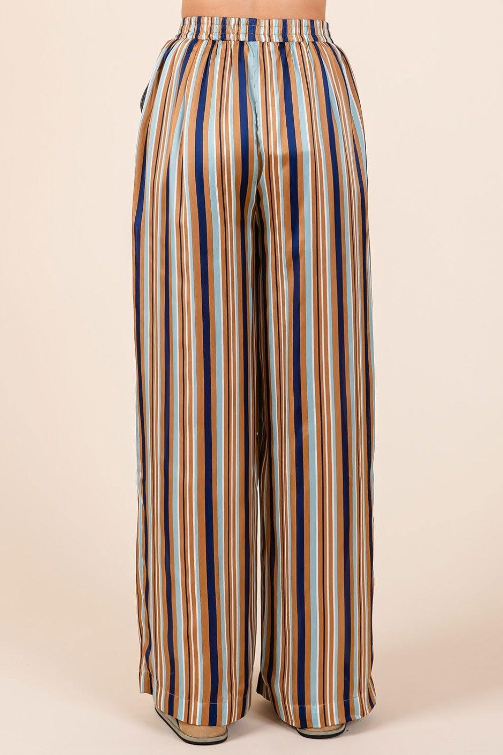 Mittoshop Striped Satin Elastic Waist Wide Leg Pants - Clothes For Her Online Store