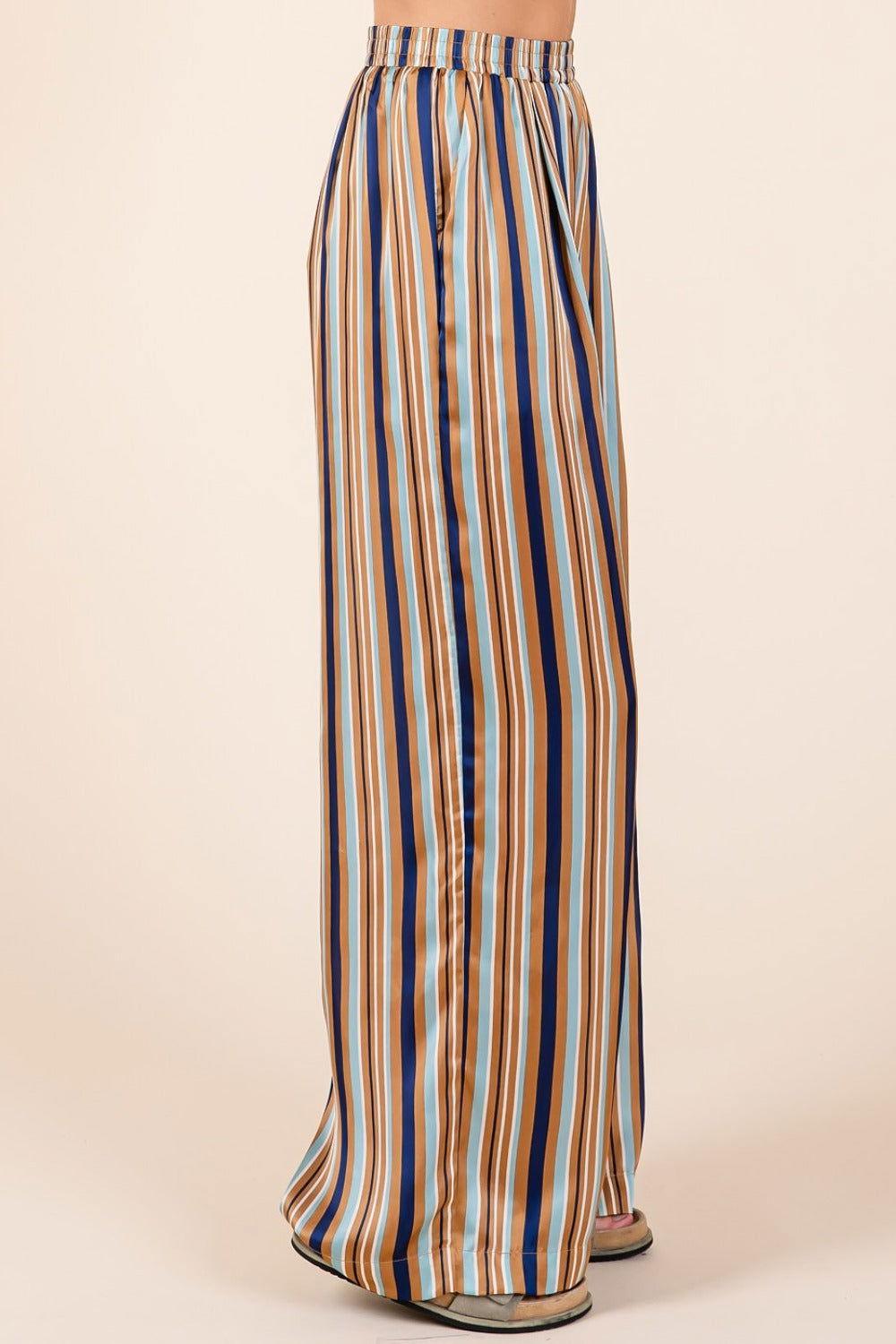 Mittoshop Striped Satin Elastic Waist Wide Leg Pants - Clothes For Her Online Store