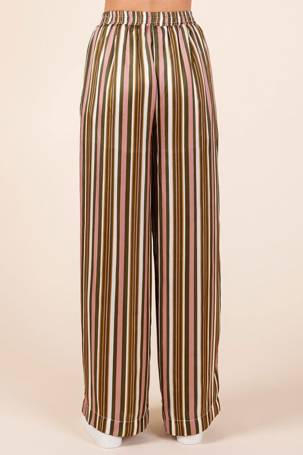 Mittoshop Striped Satin Elastic Waist Wide Leg Pants - Clothes For Her Online Store